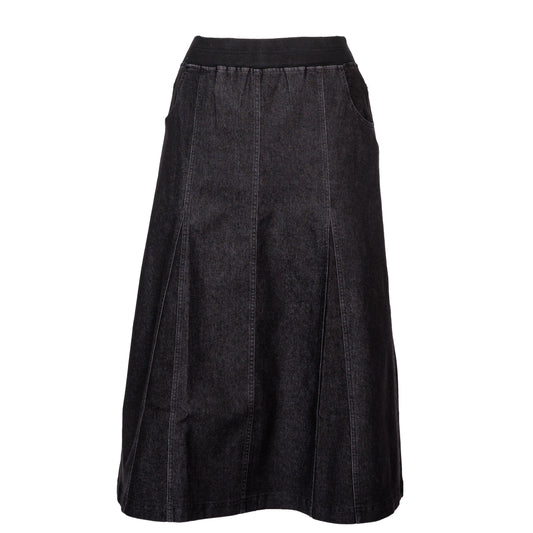 Godet Black Denim  Skirt