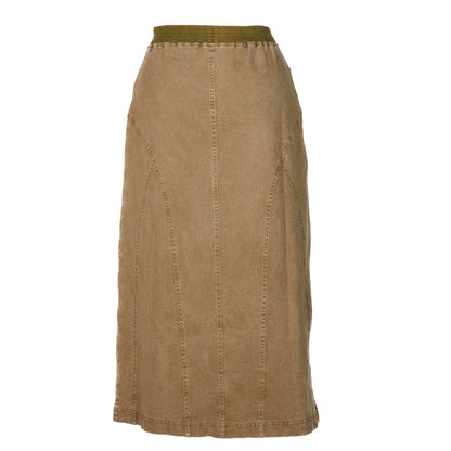 Ivy Distressed Martini Olive Denim Skirt