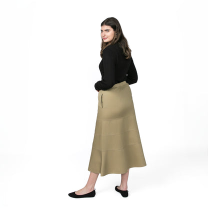 Tiered Khaki Skirt with Pockets