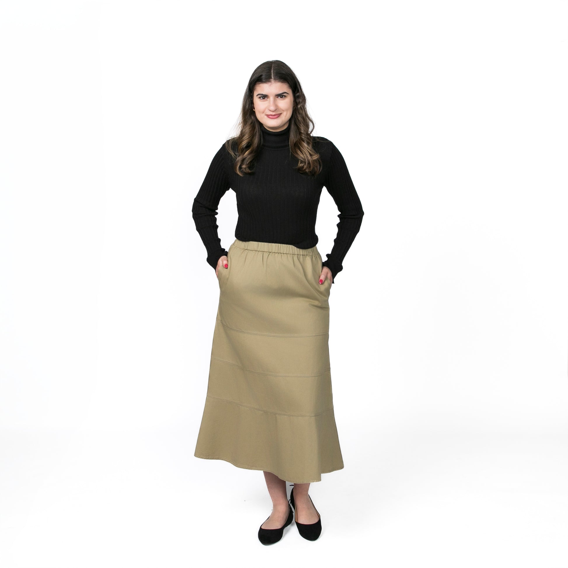 Tiered Khaki Skirt with Pockets