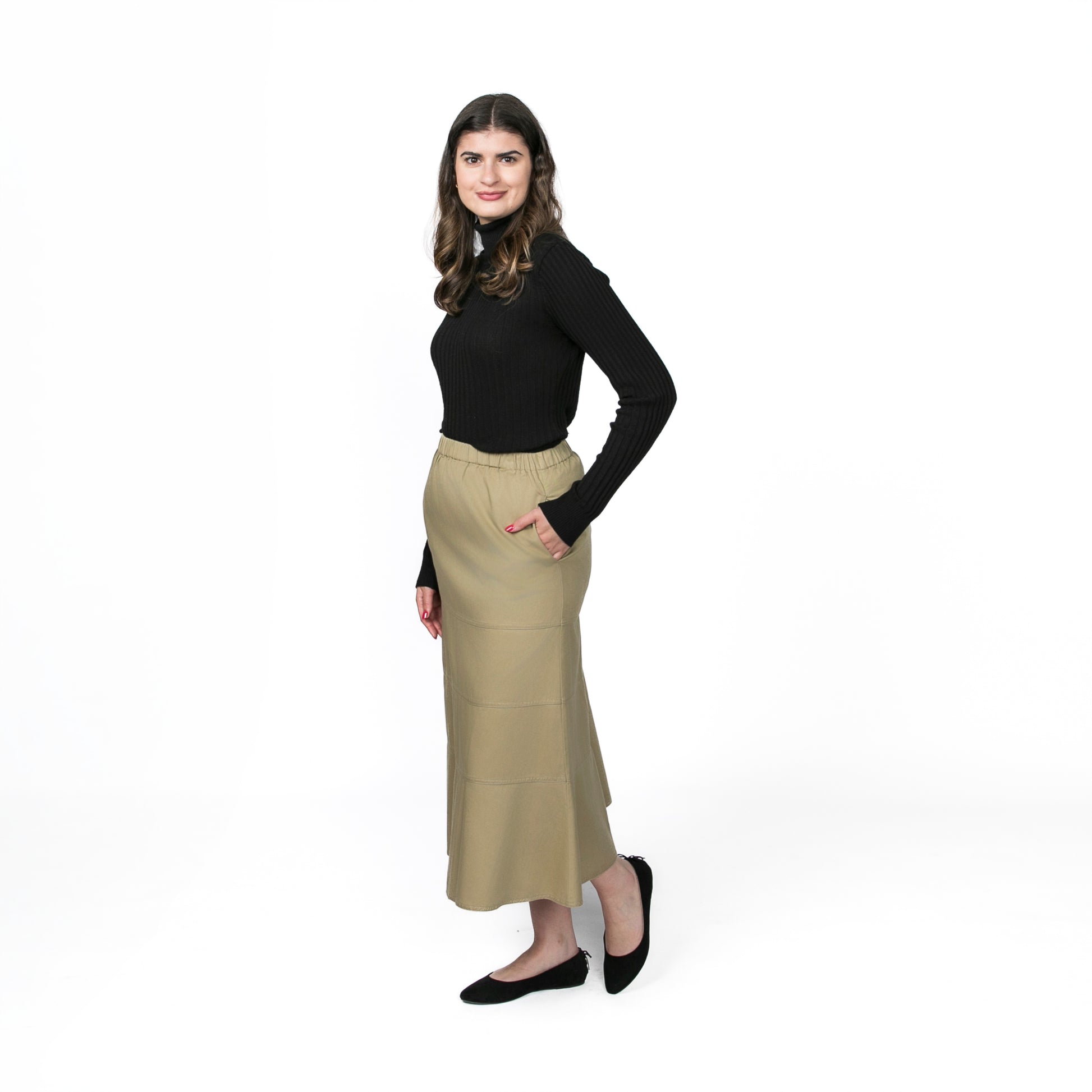 Tiered Khaki Skirt with Pockets
