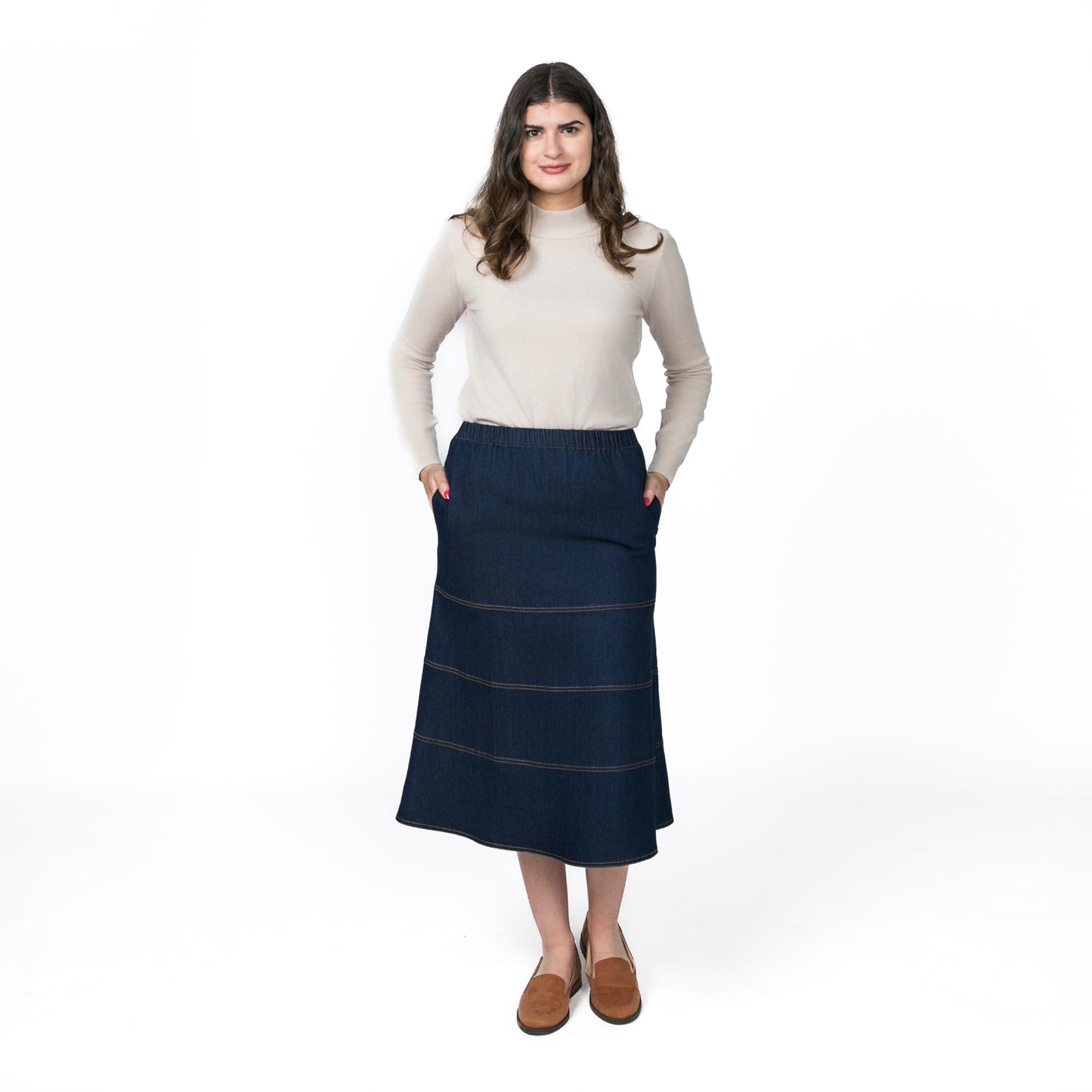 Tiered Denim Skirt with Pockets