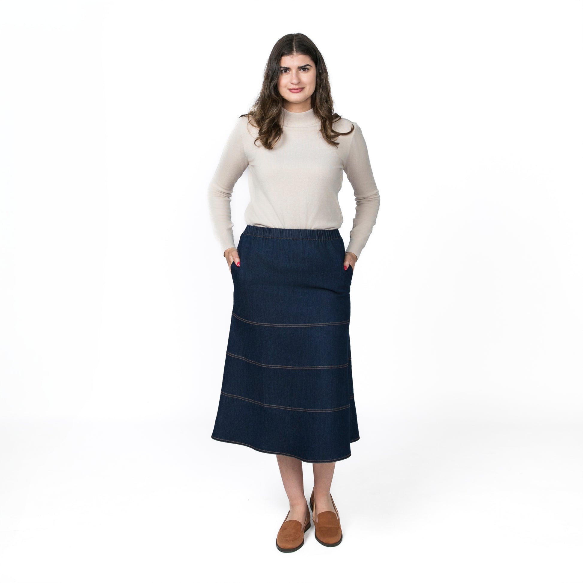 Tiered Denim Skirt with Pockets