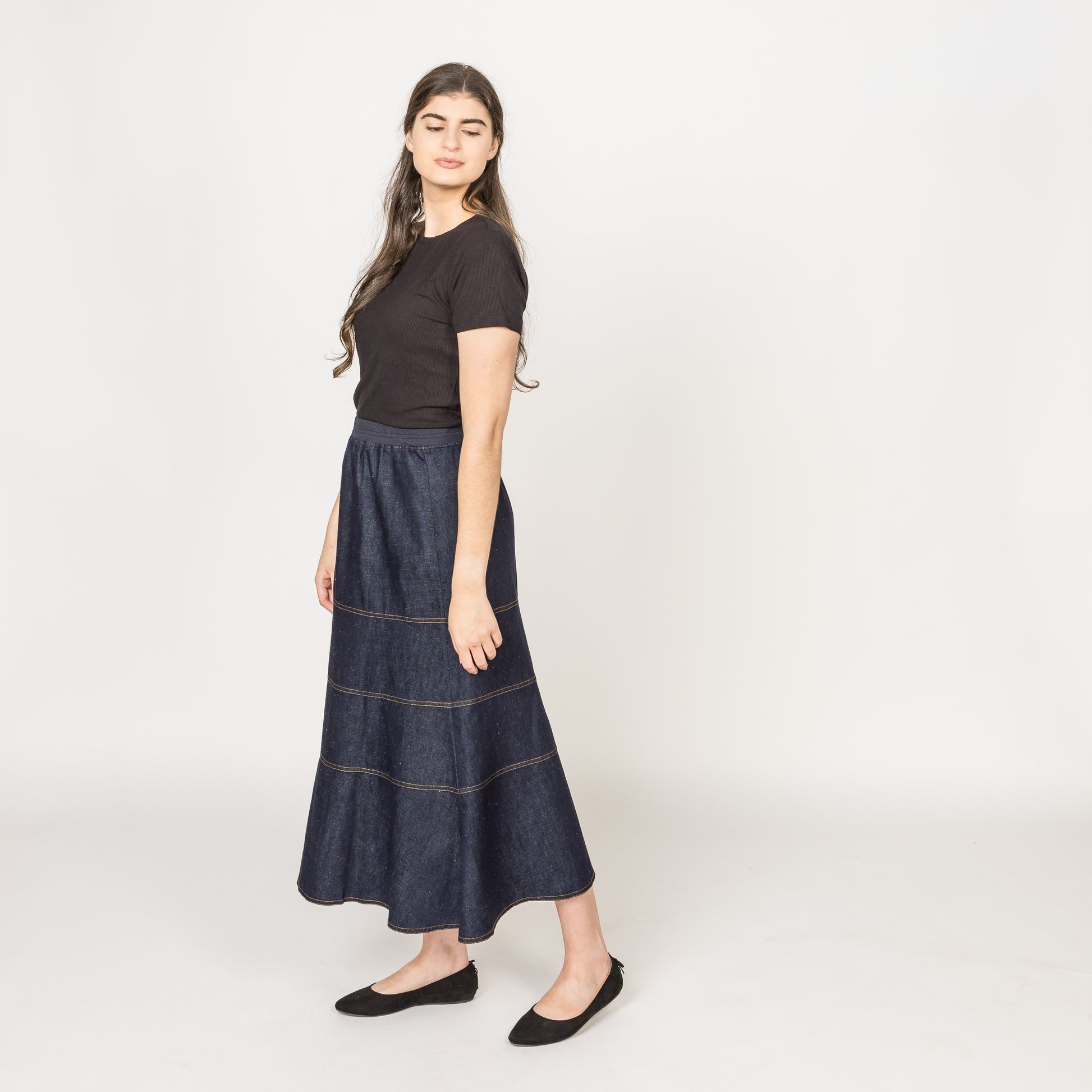 Tiered Skirt Cotton Linen Weave
