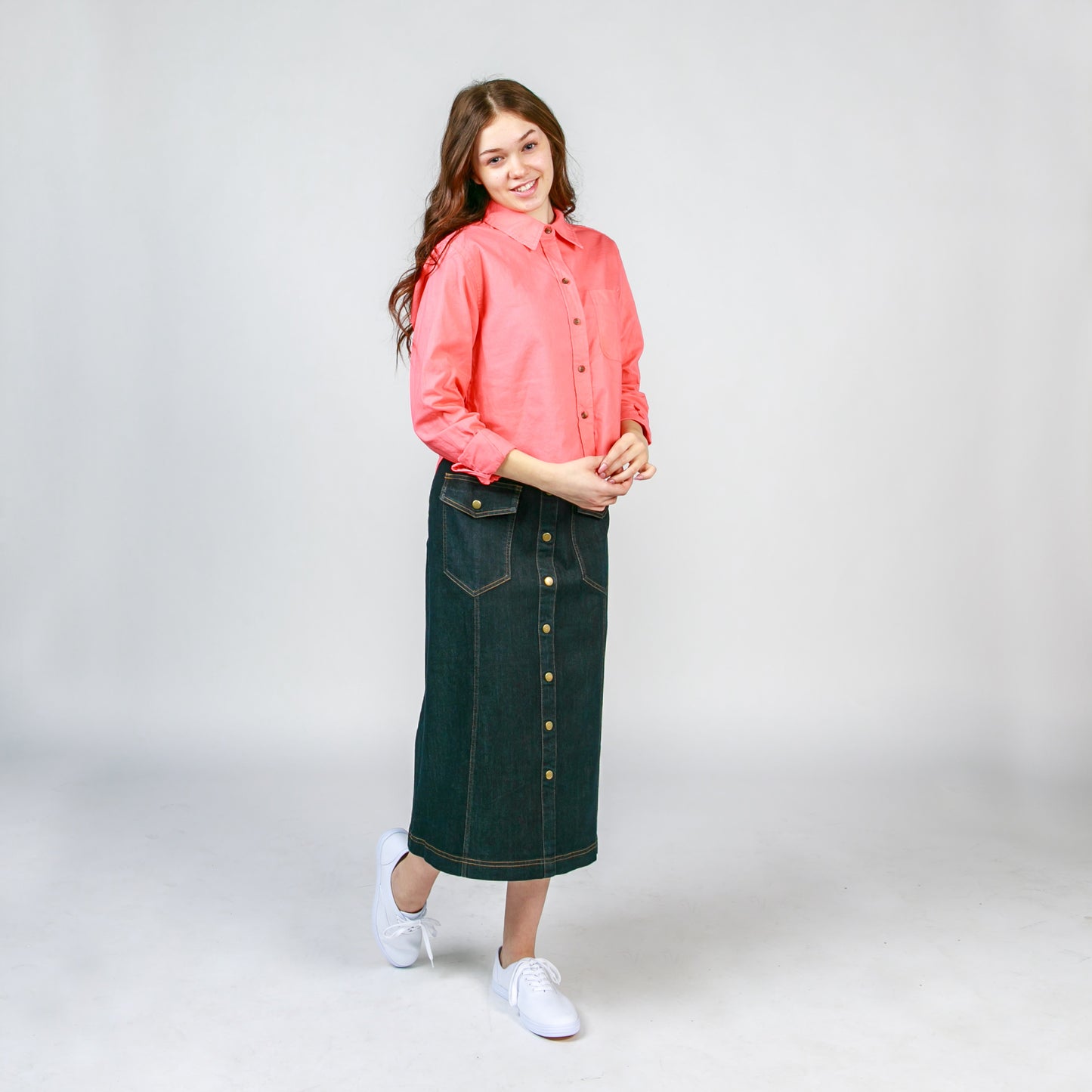 Buttons & Pocket Denim Skirt