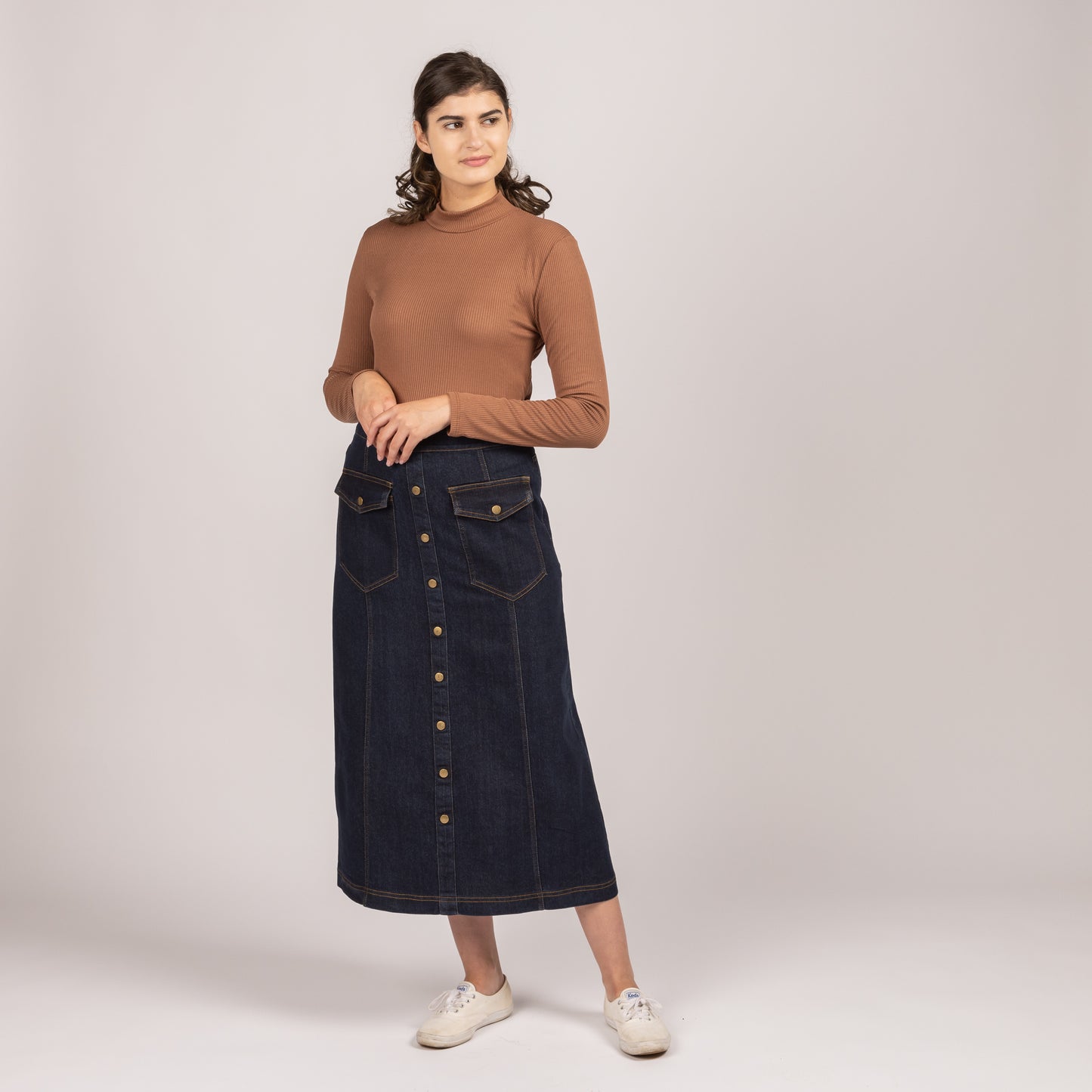 Buttons & Pocket Denim Skirt