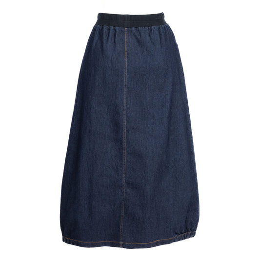 Denim Skirt with Pockets & Elastic Hem